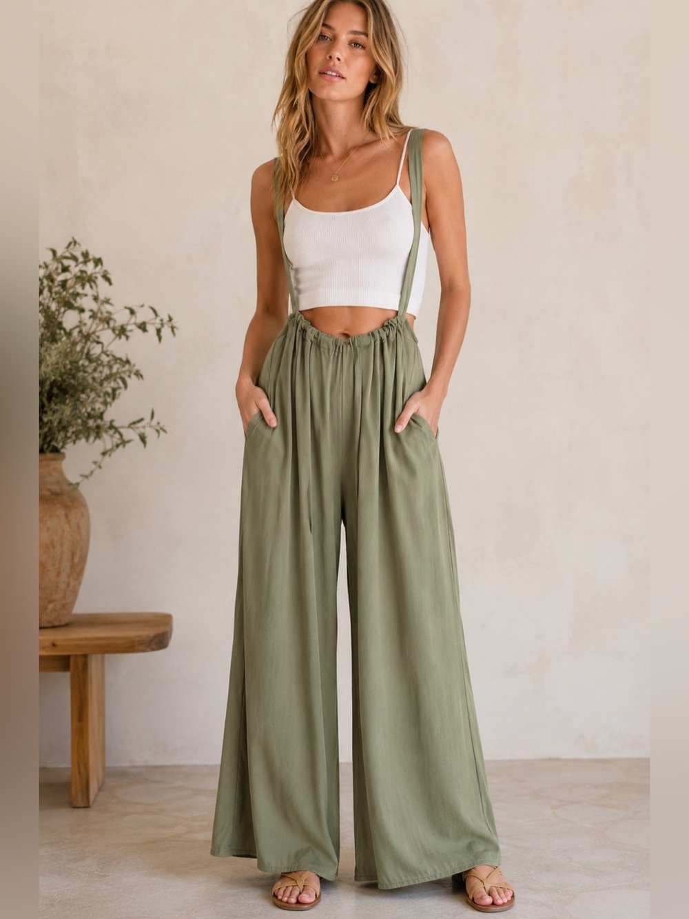 Wide Leg Jumpsuit in Olive Green